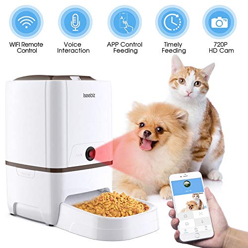 6 Litros Comederos Automaticos Gatos Con Cámara Iseebiz Comedero Automatico Perro Wifi /Controla por APP /6 Dosis de Comida por Día