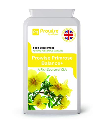 Aceite de onagra 1000mg 90 cápsulas - Apoya niveles equilibrados de hormonas, salud menstrual en mujeres - Reino Unido fabricado con GMP Calidad garantizada por Prowise Healthcare