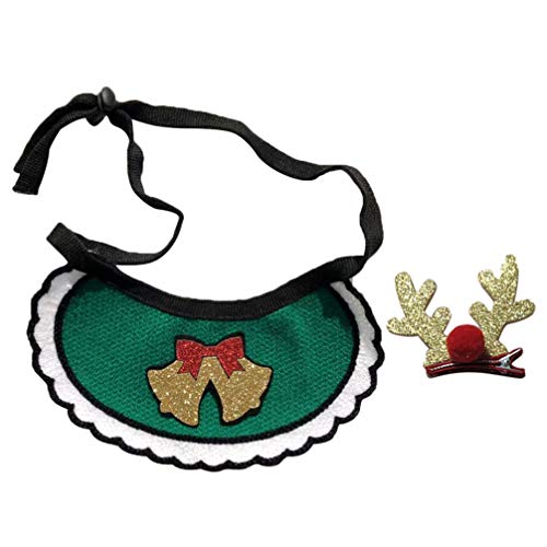 Amosfun 2 piezas navidad mascota bandana ajustable collar de perro bufanda pañuelo pinzas para el cabello accesorios de disfraces de navidad para perro gato cachorro verde