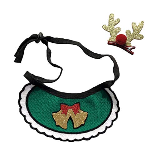 Amosfun 2 piezas navidad mascota bandana ajustable collar de perro bufanda pañuelo pinzas para el cabello accesorios de disfraces de navidad para perro gato cachorro verde
