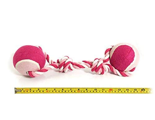 ASC - Juego de 2 cuerdas y pelotas de gran tamaño, juguete para masticar o tugar de perro, tamaño grande, 40 cm, color rosa