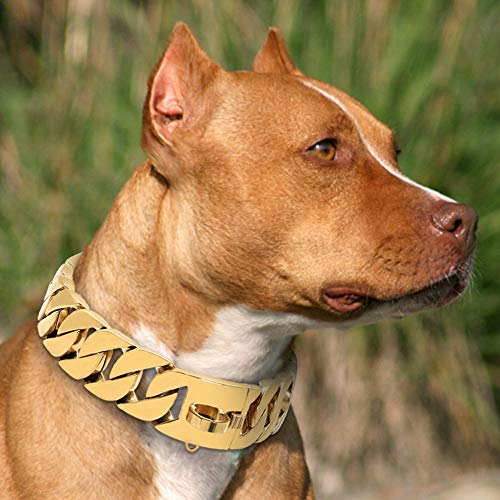 ASDFGHJKL Cadena Cubana del Collar de Perro de Oro con Cadena de Bloqueo de Seguridad Robusta de Acero Inoxidable y la Nieve Collar de adiestramiento de Cadena para Perros Grandes de 45cm