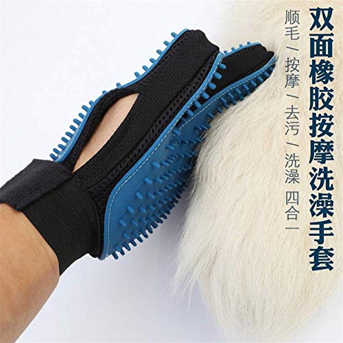 Baño masaje del animal doméstico de doble cara guantes de goma depilación y eliminación de polvo de tipo palma Guante de cinco dedos Suministros for perros y gatos (Color: azul, tamaño: a doble cara)