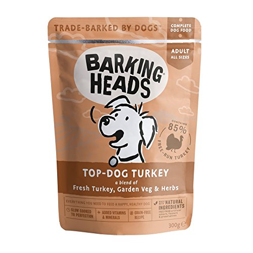 Barking Heads Comida Húmeda para Perros-Top-Dog Turkey-Pavo De Corral Sin Aromas Artificiales, 93% Natural (10 X 300 G), 10