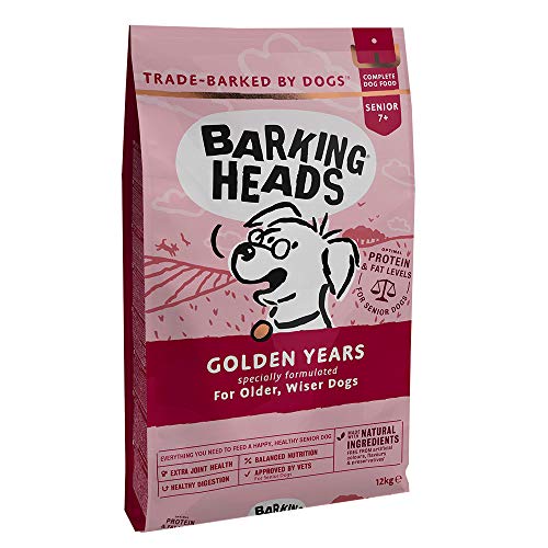 Barking Heads Comida Seca para Perros mayores - Golden Years - Pollo de corral y pescado 100% natural sin aromas artificiales, Niveles de grasas y proteína óptimos para perros mayores, 12 kg