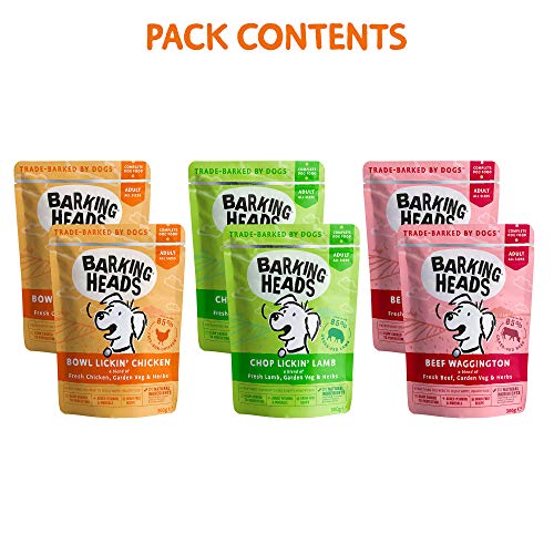 Barking Heads Sobres De Comida Húmeda para Perros-Pack Surtido-Receta Natural Sin Cereales Ni Aromas Artificiales, con Vitaminas Y Minerales Añadidos 6 X 300 G