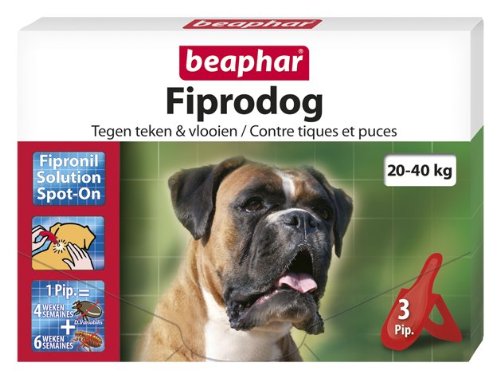 Beaphar Fiprodog - Pipetas contra pulgas y tizas para Perros Grandes, 20 – 40 kg en Fipronil 3 piquetas de 2,68 ml