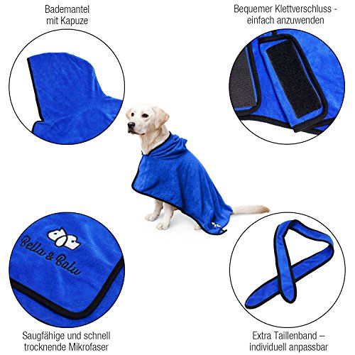 Bella & Balu Albornoz para perro L de Microfibra Absorbente – Toalla para perros para secado tras el baño, nadar o paseo bajo la lluvia