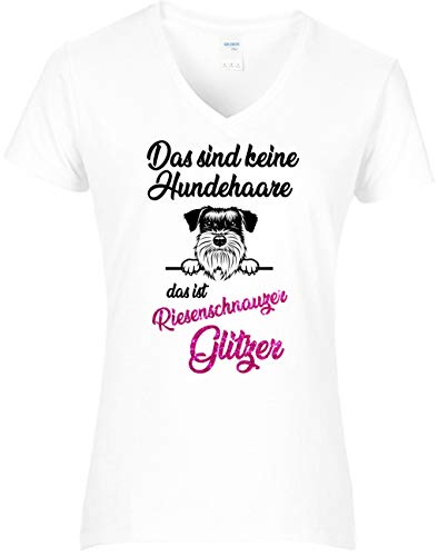 BlingelingShirts - Camiseta para mujer, diseño de perro con purpurina Pelo de perro con purpurina blanca. M