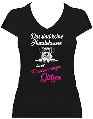BlingelingShirts - Camiseta para mujer, diseño de perro con purpurina Pelo de perro con purpurina negra. S