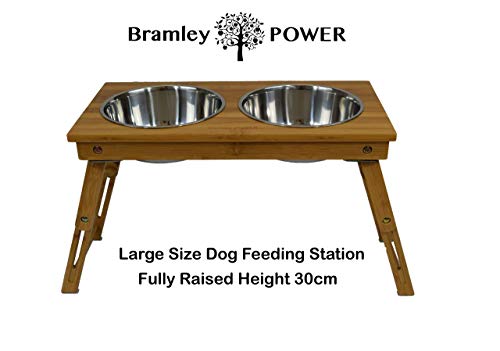 Bramley Power - Estación de alimentación para Perros (Altura Ajustable, bambú)