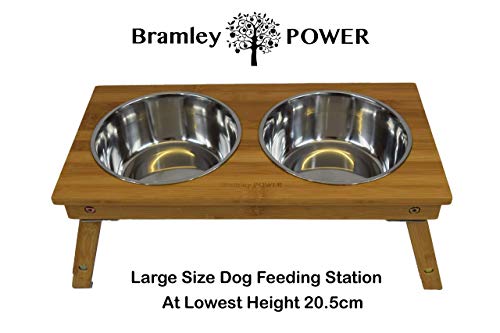 Bramley Power - Estación de alimentación para Perros (Altura Ajustable, bambú)