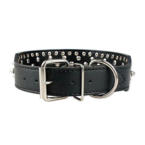 brand_seq_id:null.int, Berry Berry Spiked Studded Leather Dog Collar - 40 Bullet Spikes Studded XS Black, Black
