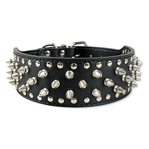 brand_seq_id:null.int, Berry Berry Spiked Studded Leather Dog Collar - 40 Bullet Spikes Studded XS Black, Black