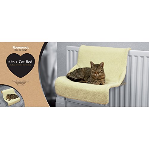 Cama para gatos de calidad de lujo Rosewood para montar sobre el radiador o sobre el suelo: cálida, cómoda y segura cama para gatos y gatitos, 71 cm (altura) x 35 cm (profundidad) x 42 cm (ancho), color crema