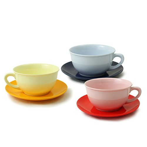cartaffini – Colección Bauhaus – 3 tazas de desayuno RGB (Azul Claro, Amarillo, Rosa) y 3 platos RGB (Rojo, Amarillo, Azul)
