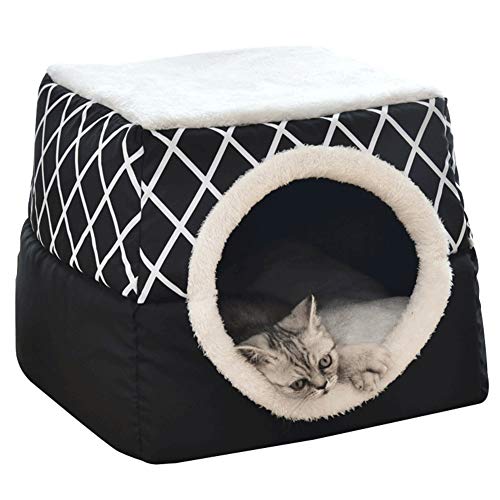 Casa de mascotas, 2 en 1 nido para mascotas y sofá cama de sueño suave y cálida transpirable gato, lavable a máquina antideslizante plegable suave cálido perro gato cama para cachorros conejo cueva
