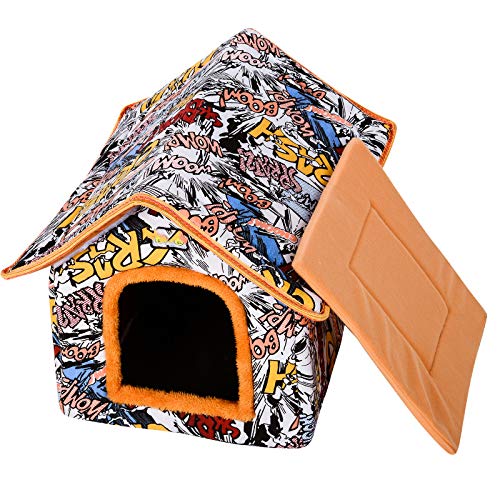 Casa de perro plegable Yurt para mascotas Cama de perro en forma de casa para perros pequeños y medianos Cachorro Perrera Gato Casa de nido de animales con alfombra Tienda de campaña Chihuahua,C