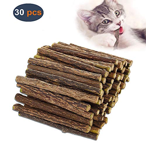 Cat Catnip Sticks 100% orgánico Natural Matatabi Dental Treats Dientes Grinding Chew Toys Enriquecimiento Olfactory para Gato, Paquete de 30 Unidades