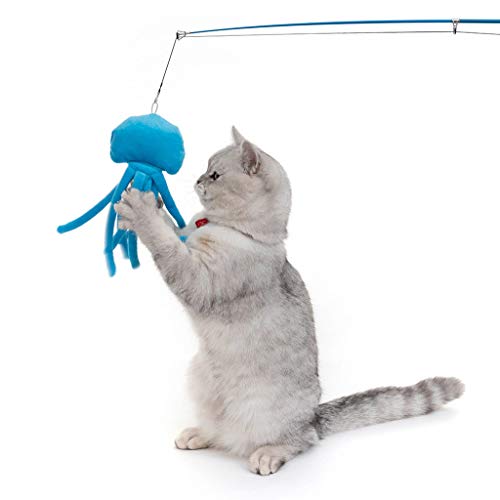 Cbcigbudg - Varita interactiva retráctil para gatos, juego de juguetes para masticar pulpo medusas