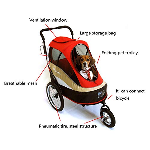 Cochecitos para Perros, Viajes Al Aire Libre Uso Dual De Segunda Generación Pet Push/Trailer Carros De Trolley para Perros Gatos Medianos Y Grandes para Discapacitados (Color : Red)