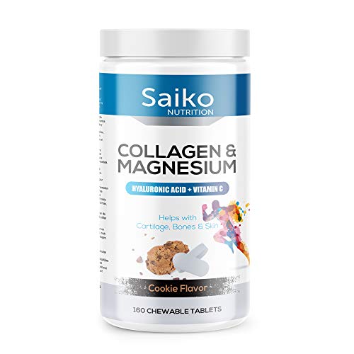 Colágeno con Magnesio y Vitamina C Masticable - Formula Novedosa, Doble de Colágeno por Comprimido - Regenerador de Tejidos, Huesos y Articulaciones, Previene Lesiones, 160 Comprimidos (Galleta)