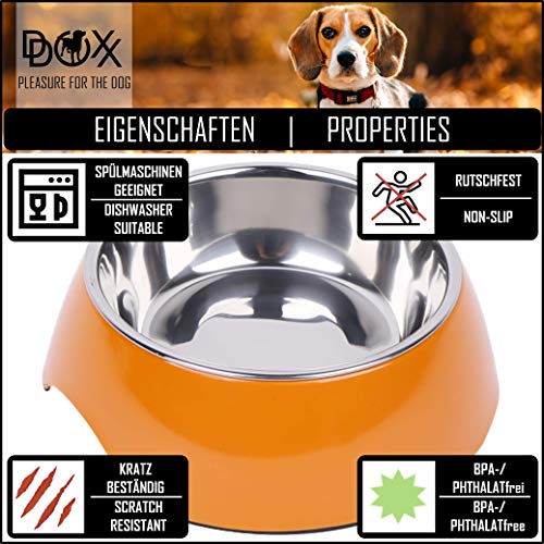 DDOXX Comedero Perro, Antideslizante Tamaños | para Perros Pequeño, Mediano y Grande | Bol Accesorios Acero INOX-Idable Melamina Gato Cachorro | Naranja, 350 ml