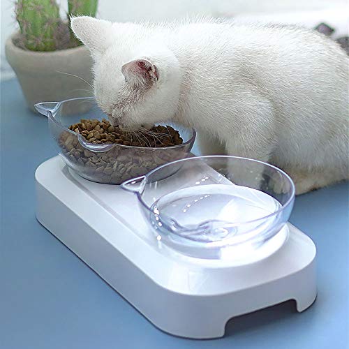 Donpow Boles para Gatos, Plataforma Inclinada de 15 ° Alimentador para Gatos de Doble tazón con Soporte Sin derrame Tazón de Agua Ajustable para Alimentos para Mascotas para Gatos y Perros pequeños