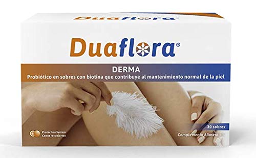DUAFLORA Derma Probioticos Especificos para la Dermatitis Atopica - Fructooligosacaridos y Biotina - Clinicamente Probados - 30 sobres