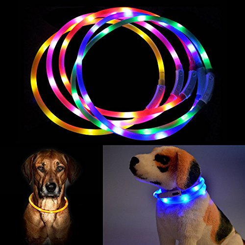 eamqrkt - Collar Luminoso para Perro con luz LED USB, de Silicona, iluminación Ajustable, Correa para Perros, arnés de Seguridad Nocturna, Suministros para Mascotas