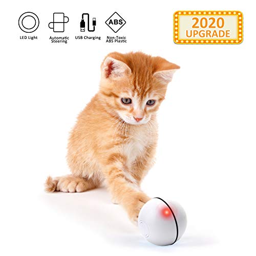 EKKONG Juguete Interactivo para Gato, Bola de Gato, Bola de Juguete Eléctrica con luz LED, Recargable USB Bola Giratoria Automática de 360 Grados, Ejercicio Chaser Juguete para Animal (Blanco)