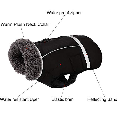 Eleoption - Impermeable caliente para invierno para perros, chaqueta chubasquero para exteriores, impermeable, reflectante, abrigo para perros pequeños, medianos y grandes. - UYYI77656, XL, Negro