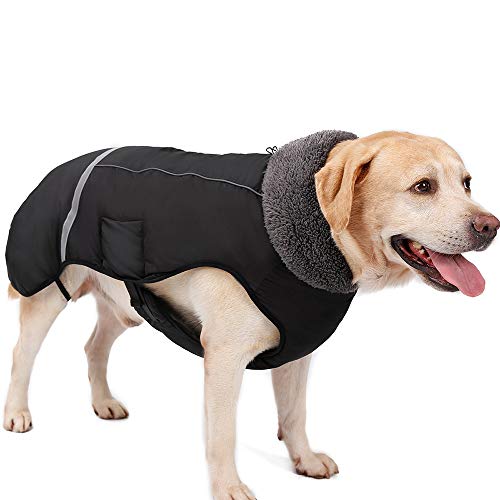 Eleoption - Impermeable caliente para invierno para perros, chaqueta chubasquero para exteriores, impermeable, reflectante, abrigo para perros pequeños, medianos y grandes. - UYYI77656, XL, Negro