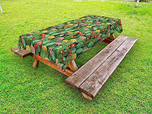 Elvoes Nature Outdoor Tablecloth, Garden Flowers Cactus Texas Desert Botanical Various Plants with Spikes Pattern, Decorative Washable Picnic Table Cloth, 58" X 120", Red Green
