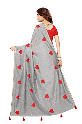 ETHNICMODE Women's CHANDHERI Cotton Fabrics Multi-Colored Printed Sari with Blouse Piece (Fabric) Heart Grey