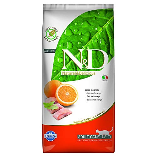Farmina – N&D, sin Cereales, alimento para Gatos, con Pescado y Naranja, 5 kg