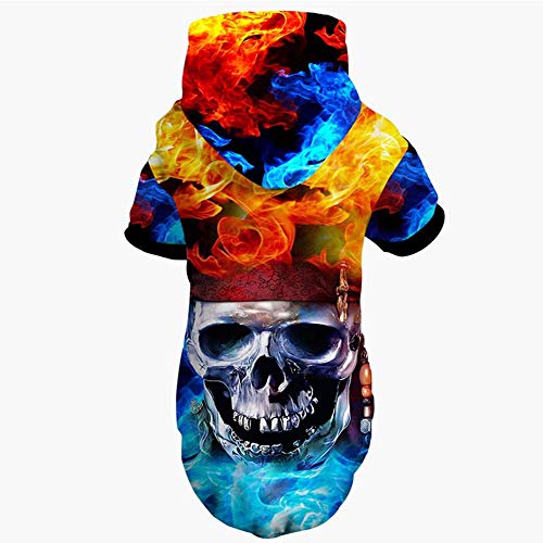 Feidaeu Ropa para Mascotas Hip-Hop Funny 3D Impreso Skull Header Style Hoodies Sweatershirts Cálido Chaquetas para Perros al Aire Libre