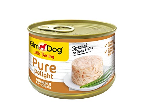 GimDog Pure Delight, pollo – Snack rico en proteínas en deliciosa gelatina – Especial para perros de hasta 10 kg – Sin azúcar añadido – 18 latas (18 x 85 g)