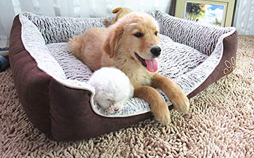 GUOCU Cómodo Casa para Mascotas Desmontable Lavable Rectangular Perrera Canasta de Perro Mascota Casa Suave Sofá Marrón L