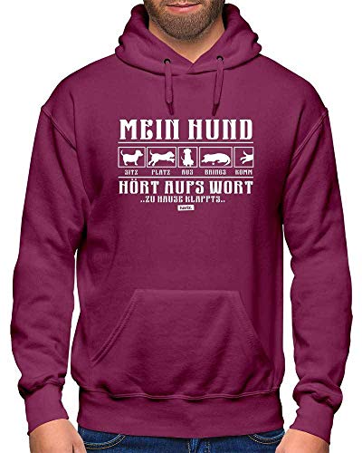HARIZ - Sudadera con Capucha para Hombre, diseño con Texto en alemán Mein Hund Hört Aufs Wort 2 Hund Haustier Plus Wein Rot XL