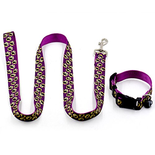 Hillento perro de mascota tracción de Halloween cuerda leash + pet collar ajustable ajustable juego de correa con campana pequeña, bruja, S