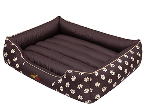 Hobbydog prebwl3 Cama para Perros Perros sofá para Perros Animales Cama Prestige, tamaño L, 65 x 50 cm, Marrón con Huellas