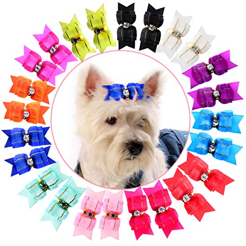 HOLLIHI - Lazos de grogrén para mascotas, 24 unidades, 12 pares, con bandas elásticas de goma, accesorios para el cuidado de perros y gatos