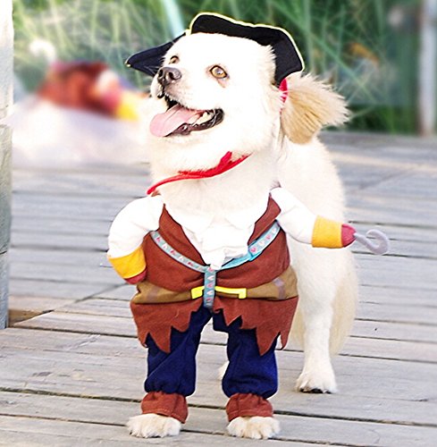 Idepet Pirata del Caribe Disfraz de Gato Funny Dog Ropa para Mascotas Traje Corsair Viste a la Fiesta Ropa de Fiesta para Perros Gato Plus Sombrero (XL)