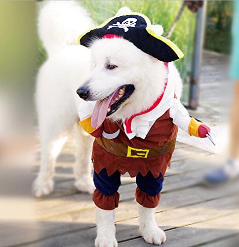 Idepet Pirata del Caribe Disfraz de Gato Funny Dog Ropa para Mascotas Traje Corsair Viste a la Fiesta Ropa de Fiesta para Perros Gato Plus Sombrero (XL)