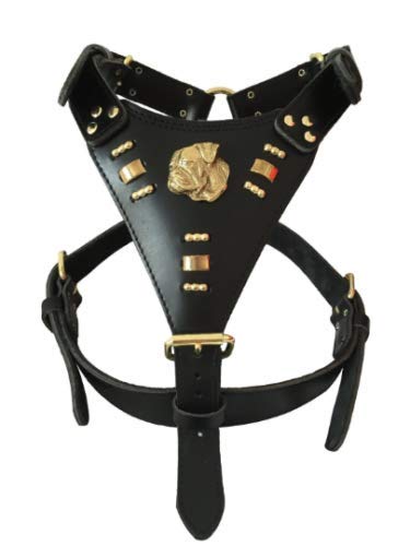Italian Leather Arnés para Perro de Piel con Cabeza de Bulldog Americano, diseño de Metal