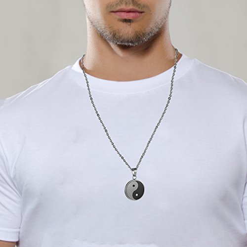 JewelryWe Colgante de Ying Yang Taichi Collar de Hombre, Amuleto Colgante de Acero Inoxidable Collar de Buena Fortuna