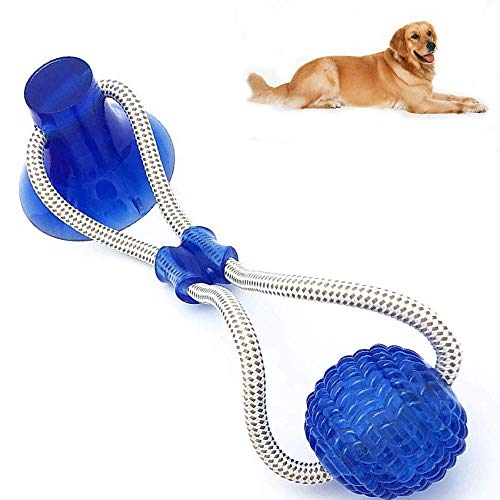Juguete de Bola de Cuerda con Tirón para Perros con Ventosa, Juguete de Bola de Masticación para Mascotas Duradero Limpieza de Dientes Elasticidad Segura Tirón, Masticación, Juego (Blue)