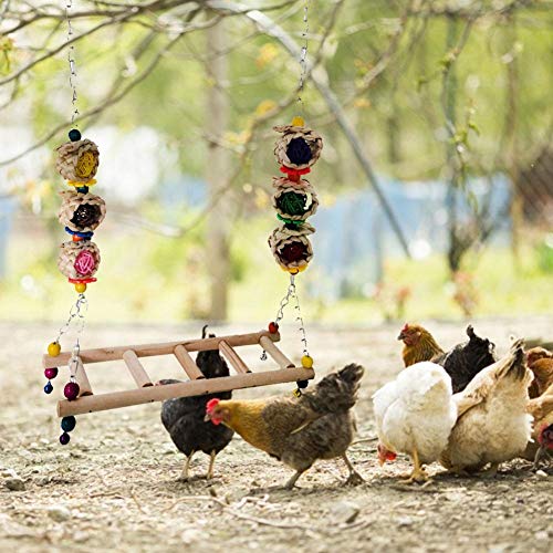 Juguete de pollo de madera natural de columpio de pollo, juguete de masticación de perca de pollo colorido con campanas para entrenamiento de mascotas de loro de pájaro, juguete de pájaro de columpio