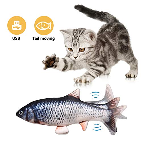 Juguete Hierba Gatera, Afaneep 30CM Juguete Gato Juguete Interactivo Peluches Pescado Juguete Electrico Automático para Gatos Gatito